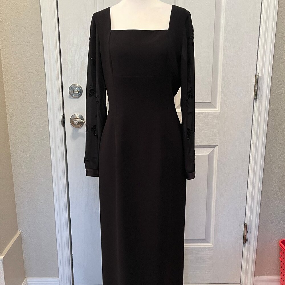 Donna Morgan dress, Size 6, black long sleeve, ankle length, straight skirt